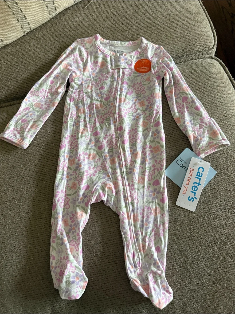 Carter's White and Pink Floral Footed One-Piece NWT 3 month